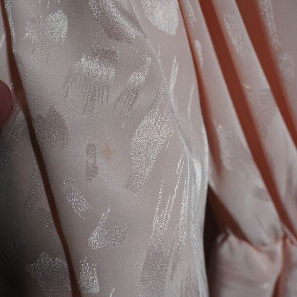 VTG 80s Miss Ashlee CA Pink Satin Faux Wrap Dress Sz 4 STAINS V Neck Long Sleeve - Picture 8 of 10